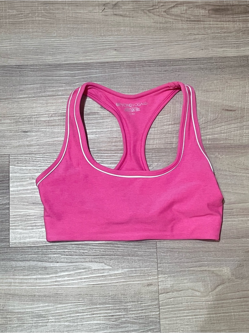 Beyond Yoga Hot Pink Racerback Sports Bra with White Piping